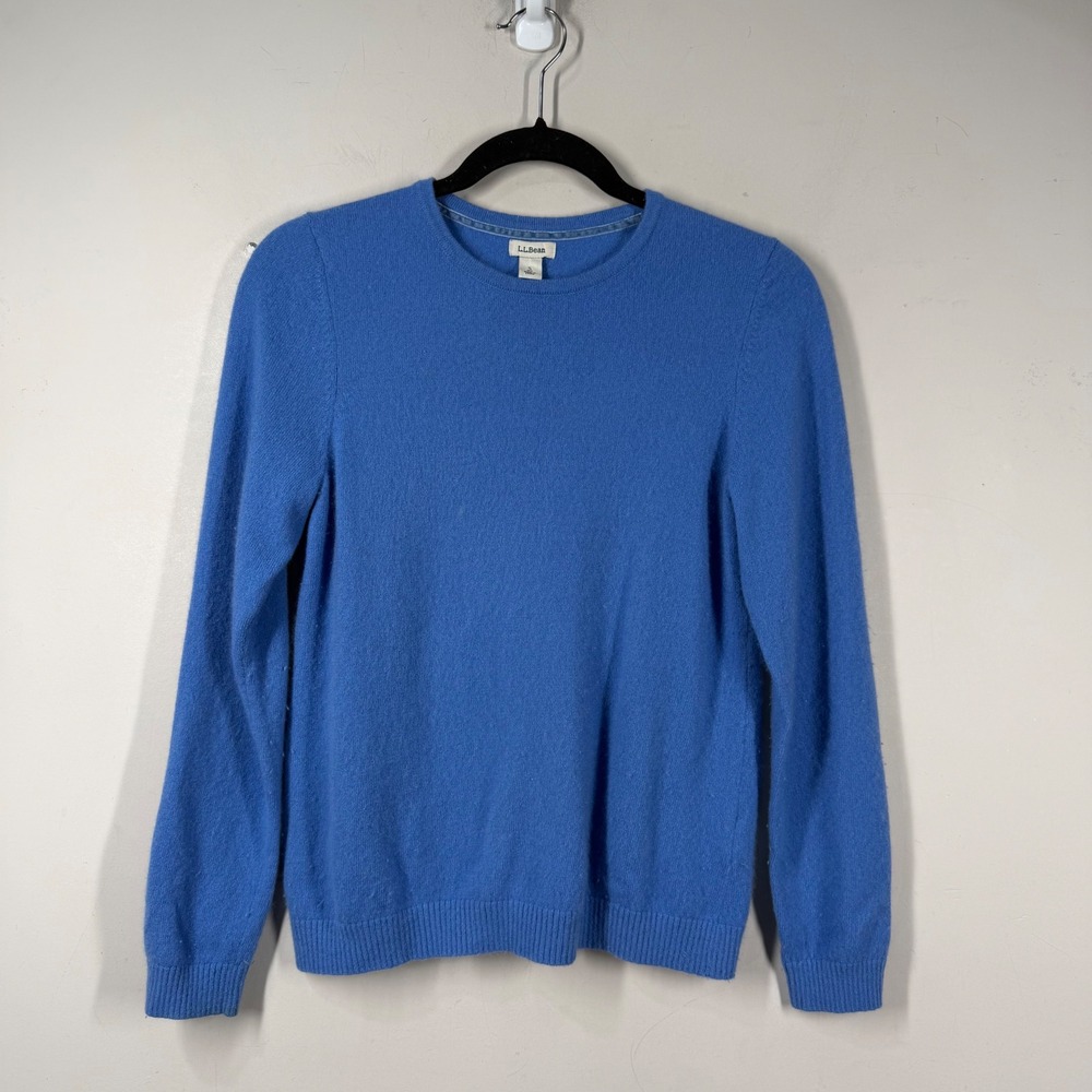 LL Bean Womens Cashmere Sweater Blue Crewneck Pullover 284247 Sz Petite Small